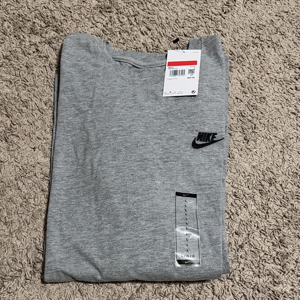 Nike Heather Gray Long Sleeve Tee with Black Logo, NWT